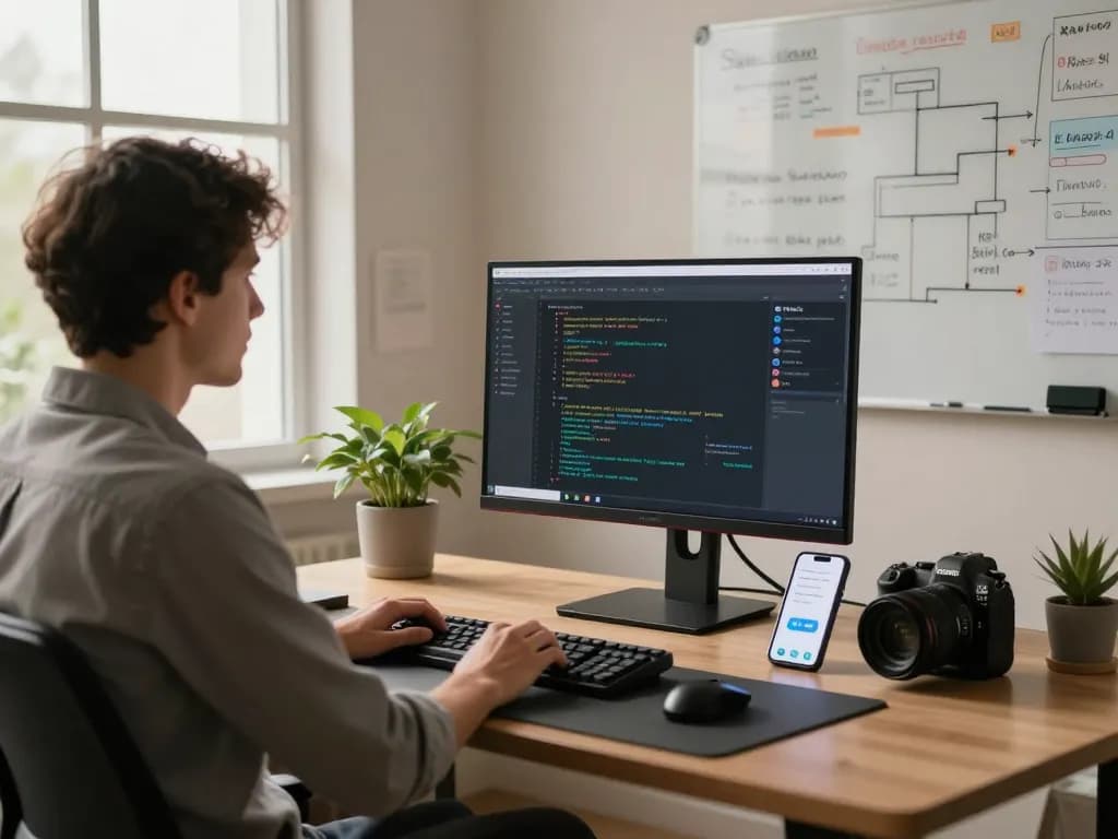 Moltbot AI workspace with code on screen and chatbot interface, showcasing clawdbot ai capabilities for effective programming.