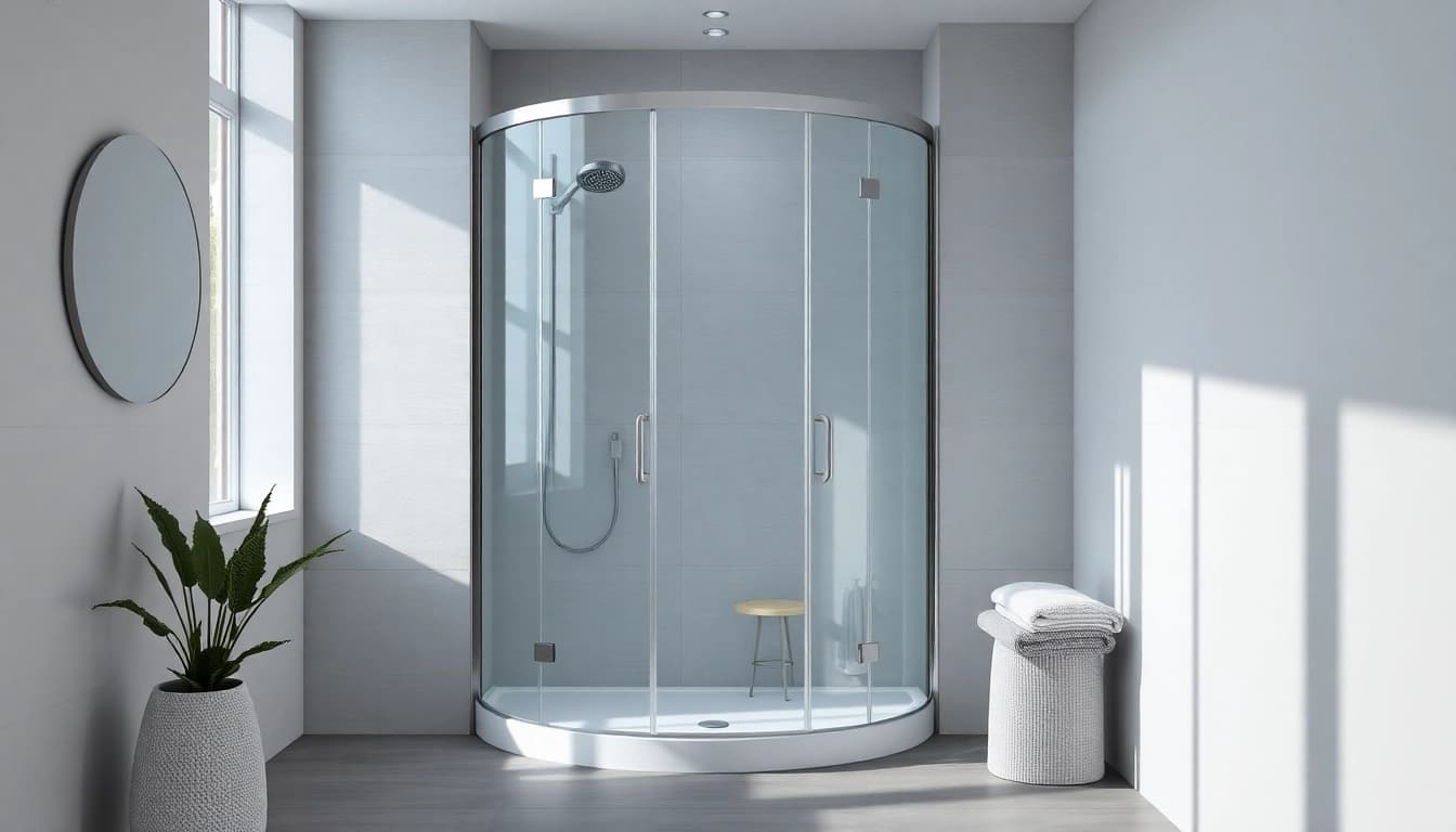 Duschkabine 90x90 in modernem Badezimmer mit eleganten Designs und glatten Oberflächen.