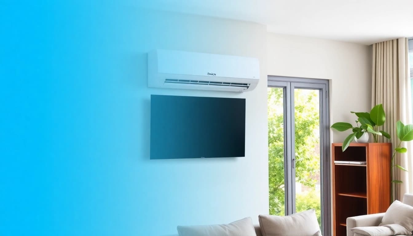 Install a Daikin mini split ac in a stylish modern room showcasing its efficient design.