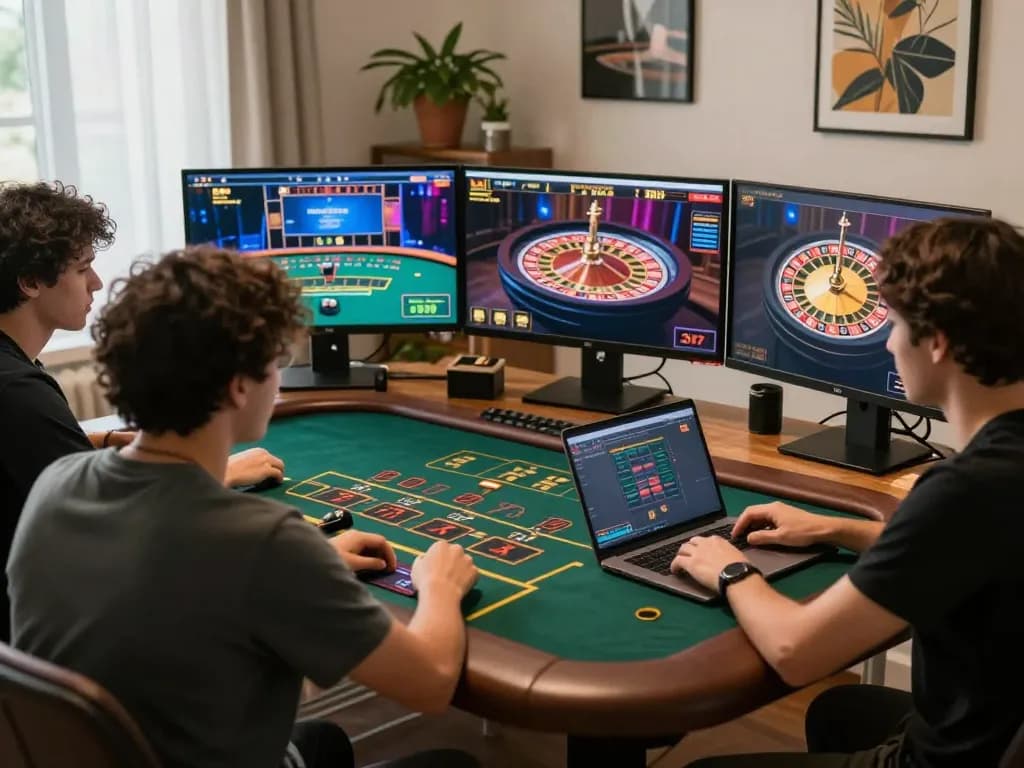 Engaging in online casinos Canada with a player using a laptop at home, enjoying live dealer games.