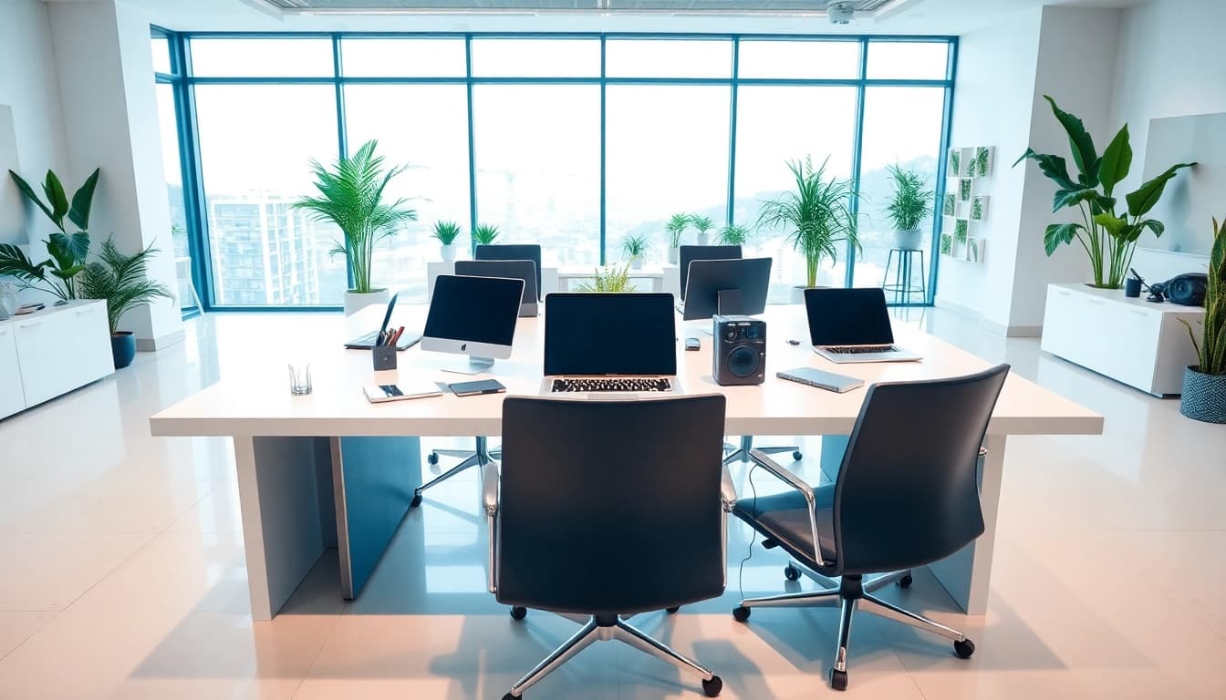 Brightet represents innovation in a modern, bright workspace filled with technology.