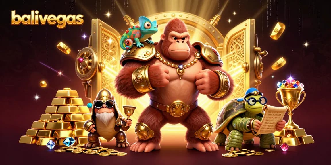 Balivegas menghadirkan karakter gorila raja dan teman spesialnya, mengungkap harta karun permainan kasino.