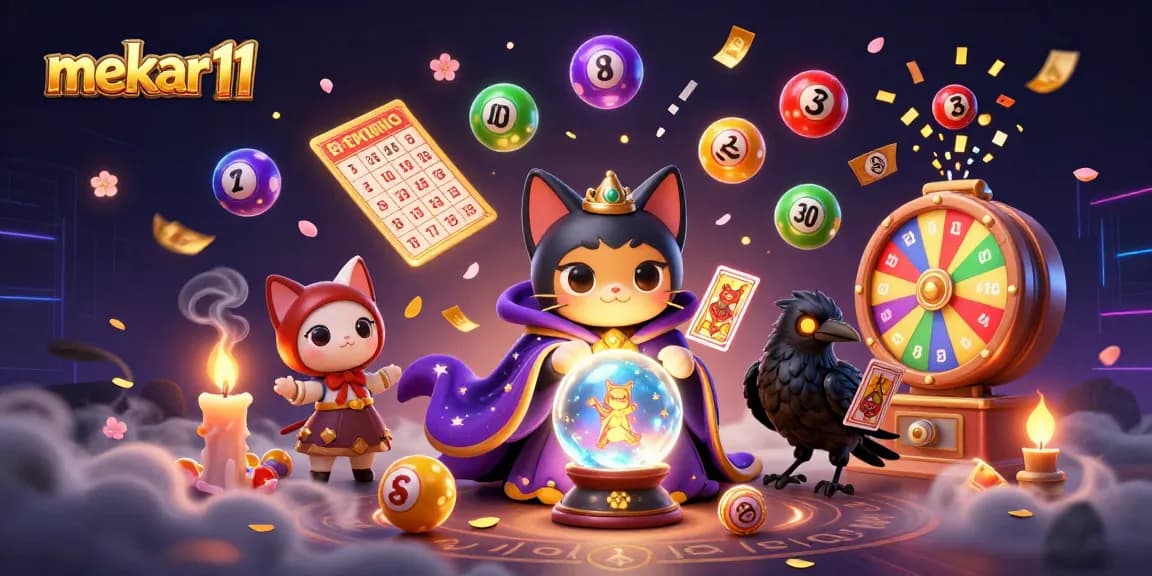 Engage with mekar11's vibrant lottery scene featuring exciting game elements and mystical characters.