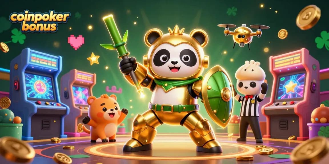 Gioca con il coinpoker bonus e scopri un'illustrazione animata di un panda d'oro in un casinò