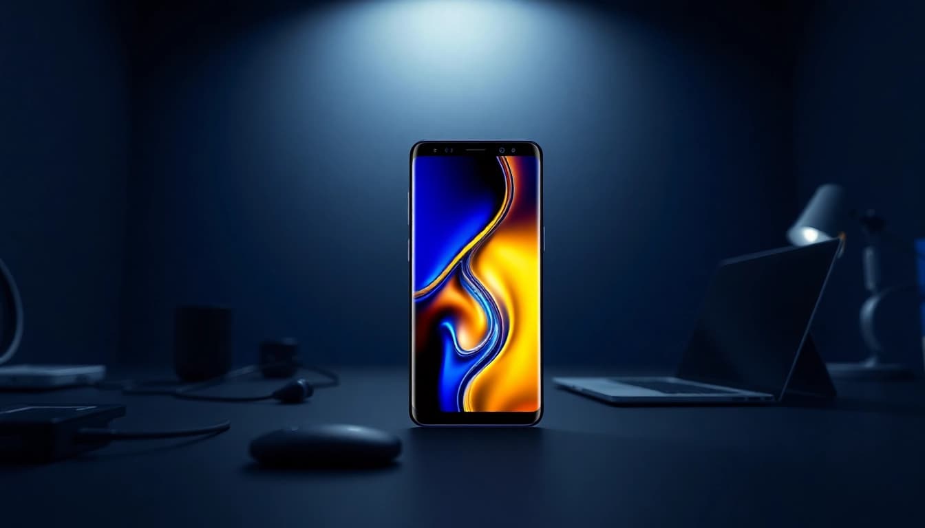 The Samsung Galaxy S8 smartphone displayed elegantly with vibrant screen features in a modern tech setting.