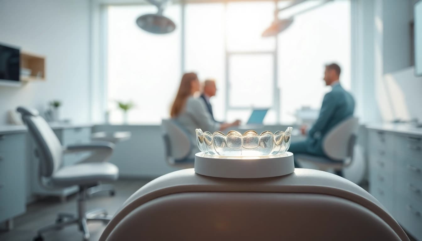 DPEARL 口コミ showcasing a modern dental clinic experience with a transparent mouthpiece.