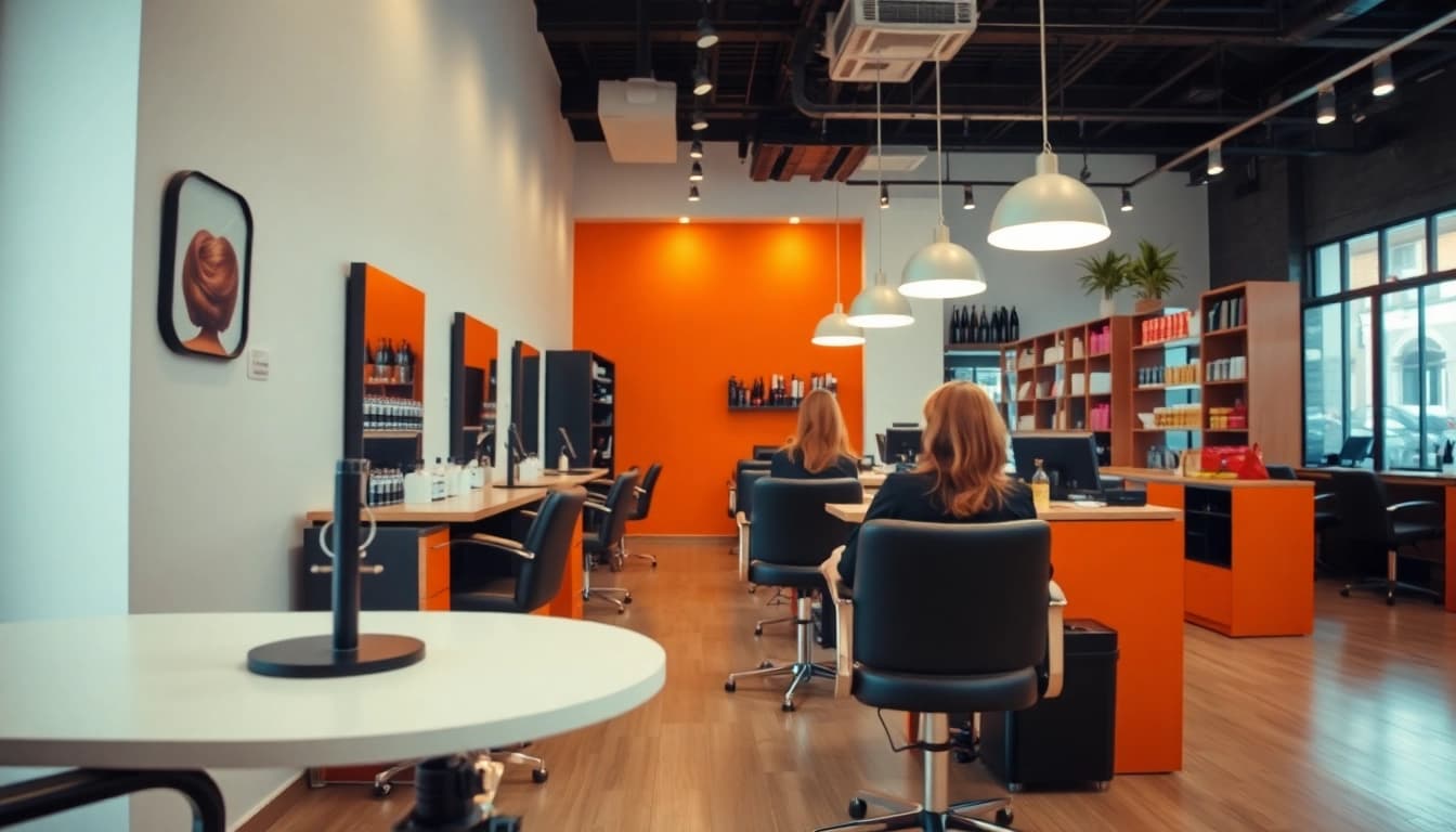 Salon Craiova showcasing a modern interior with styling stations and bright ambiance.