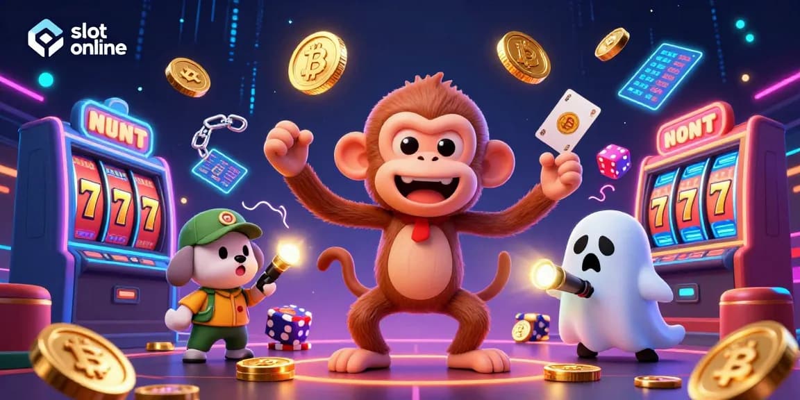 Enjoy slot online excitement as a mischievous monkey juggles coins in a haunted casino.