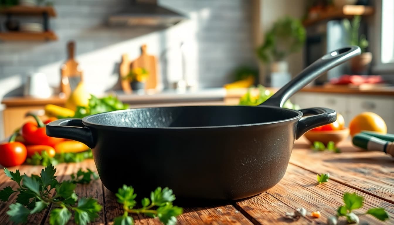 Cook delicious meals with cast iron cookware NZ featuring a seasoned skillet surrounded by fresh ingredients.
