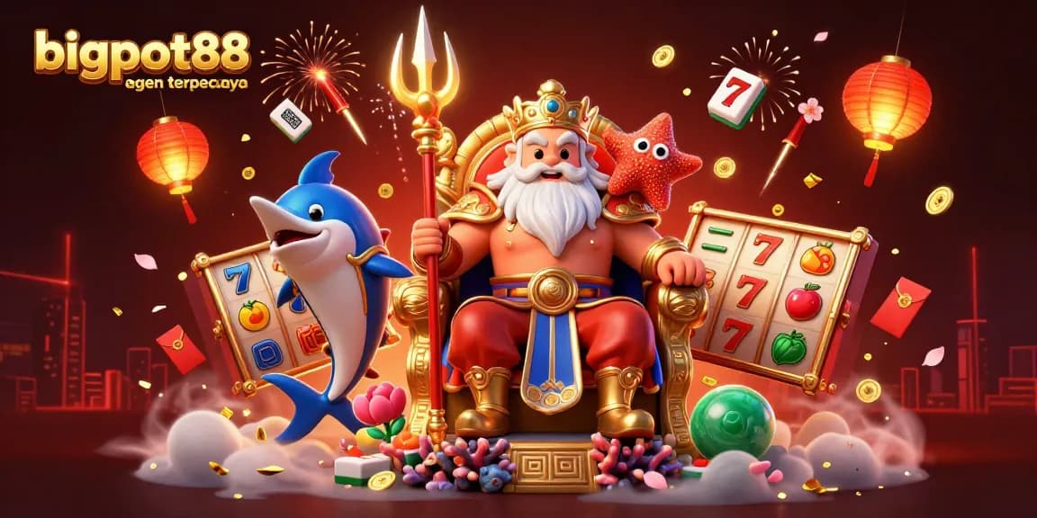 The image showcases bigpot88 agen terpercaya with vibrant casino elements and characters in a captivating 3D digital art scene.