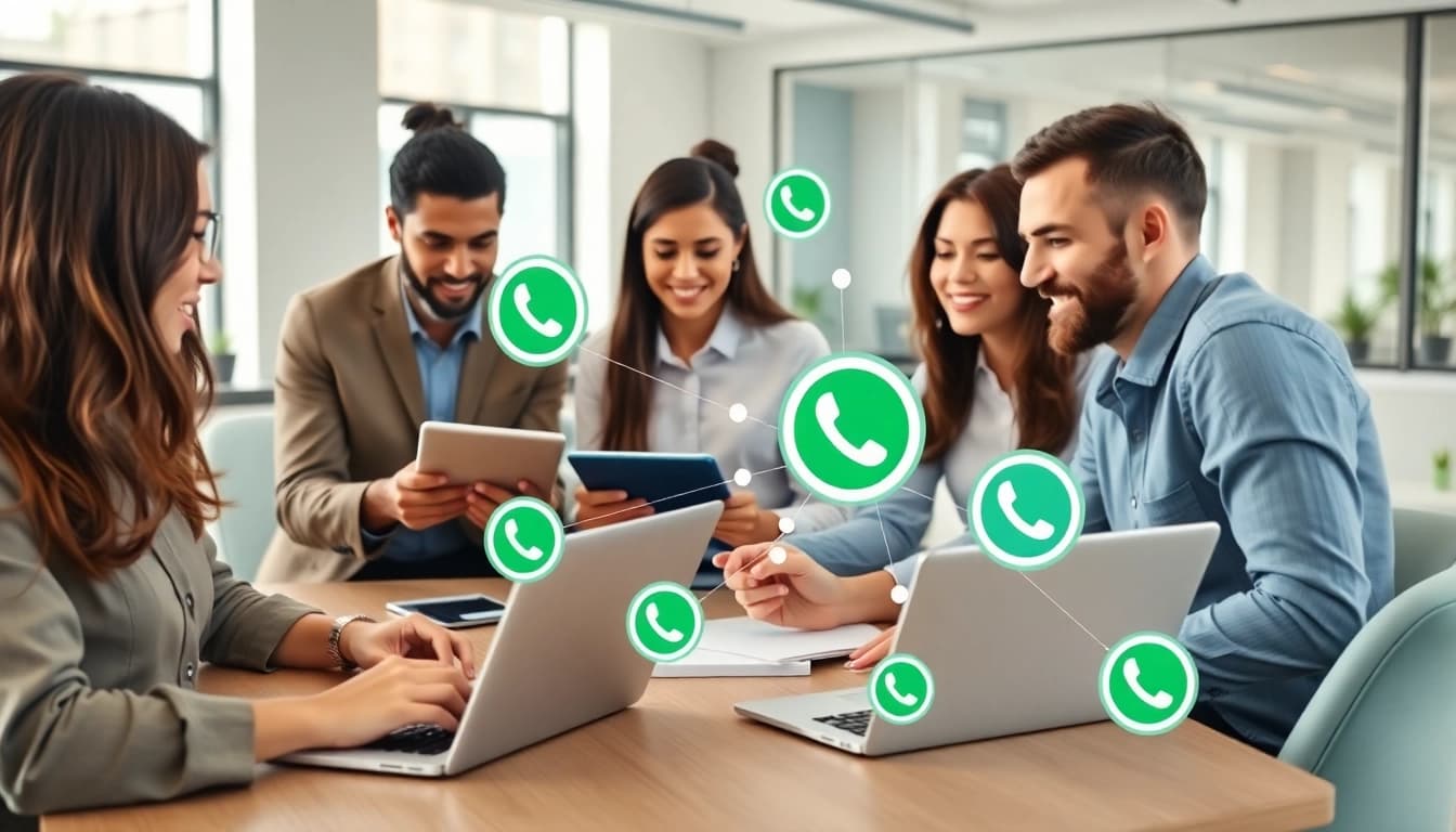 Understanding What is a CRM for WhatsApp in a professional team meeting with technology.