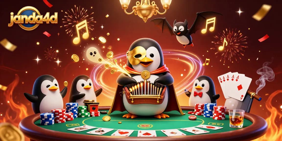 Janda4d menampilkan penguin opera hantu bermain organ yang mengeluarkan koin emas di kasino.