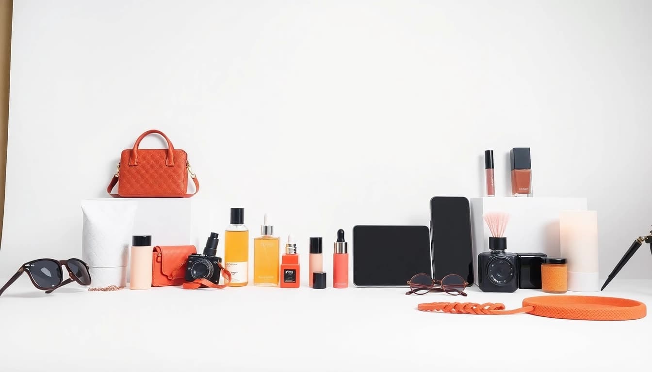 Professional product photography featuring a variety of items, ideal for e-commerce and catalogs