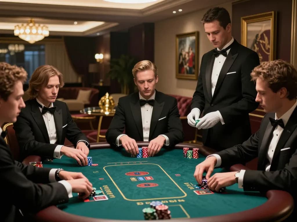 VIPWIN poker players enjoying an exciting high-stakes game in a luxurious setting