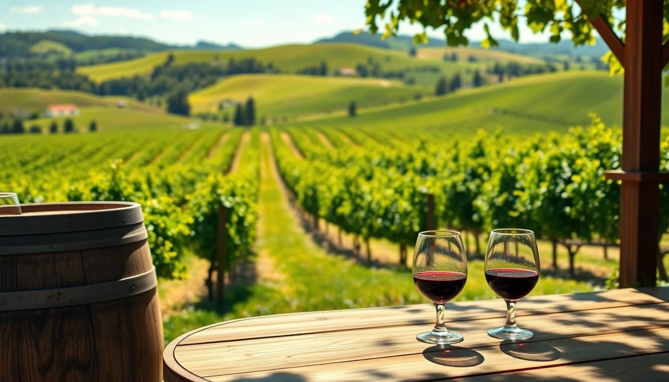 Enjoying wine tasting at Clarksburg wineries with picturesque vineyard views.