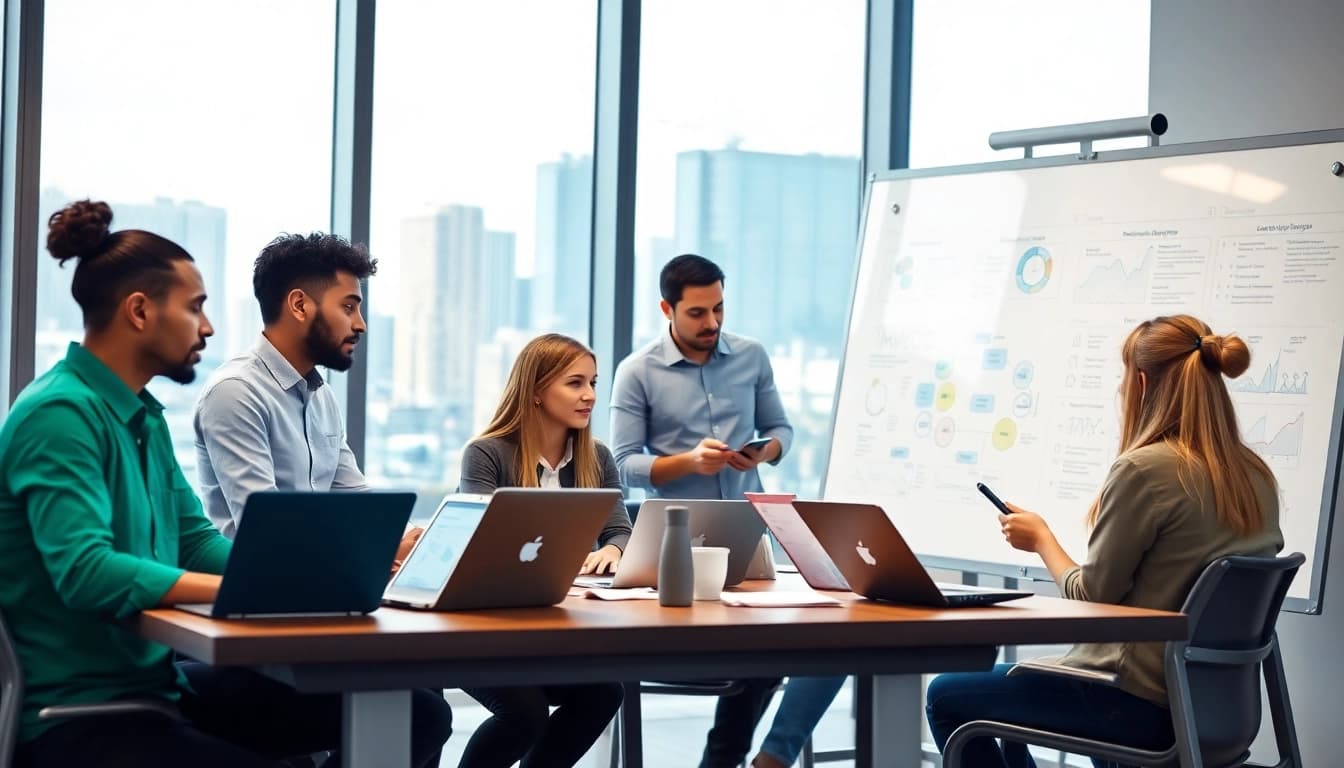 Team collaboration at a digital marketing company, strategizing innovative solutions.
