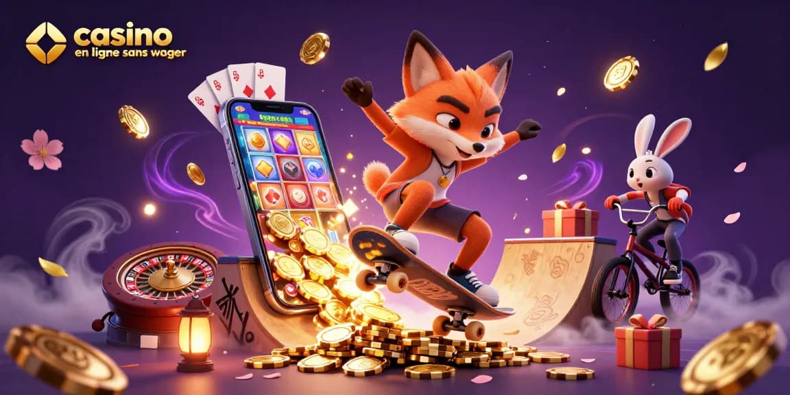 Vivez des jeux palpitants au casino en ligne sans wager avec notre illustration vibrante de jeux de hasard en 3D.