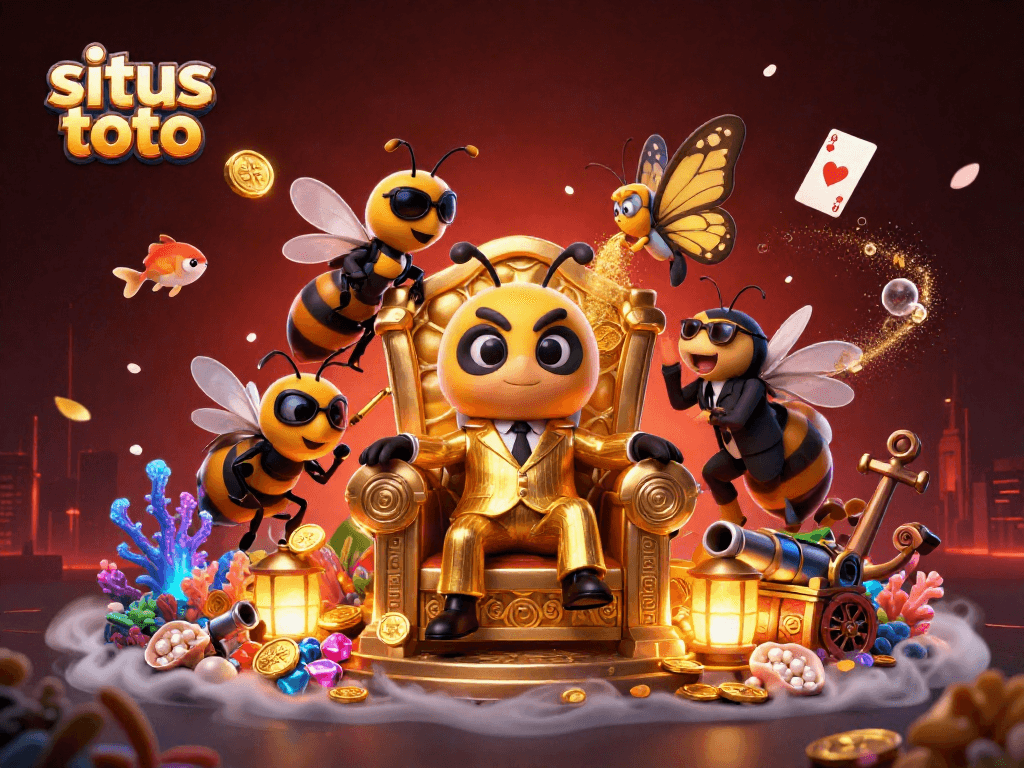 Experience exciting wins at situs toto with a 3D cartoon scene of characters, treasures, and vibrant casino elements.