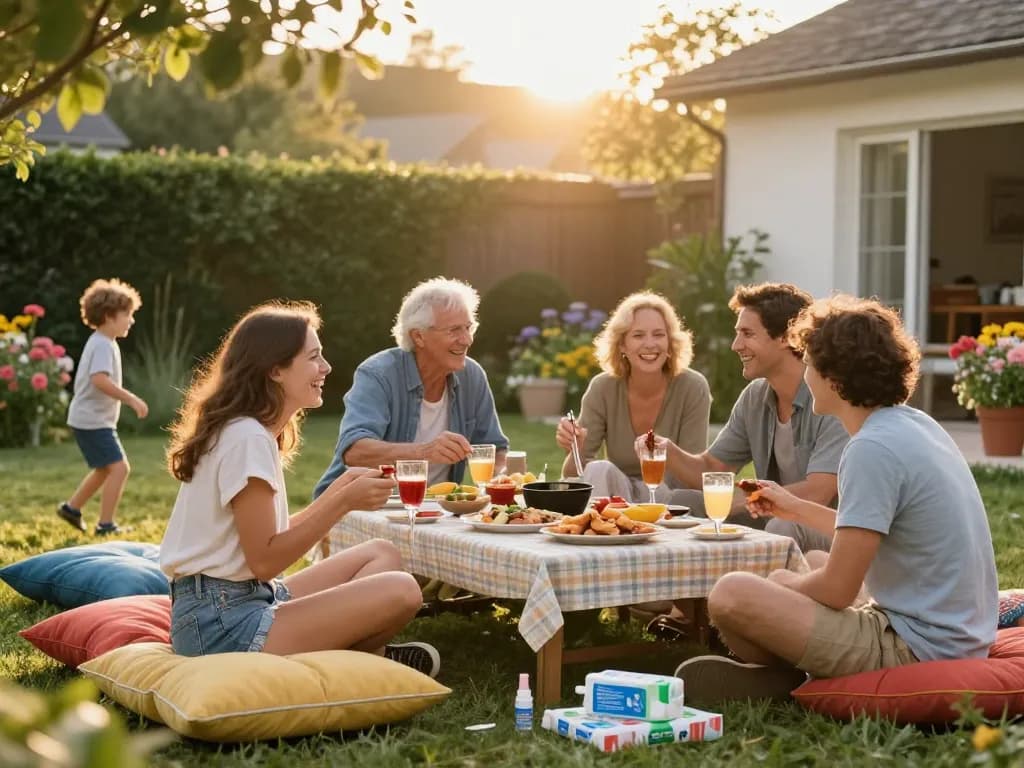 Outdoor barbecue with mosquito repellent spray on table ensuring a mosquito-free gathering.