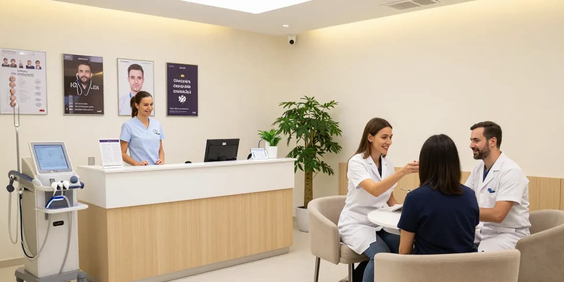 Hair transplant Turkey consultation in a modern health clinic environment.
