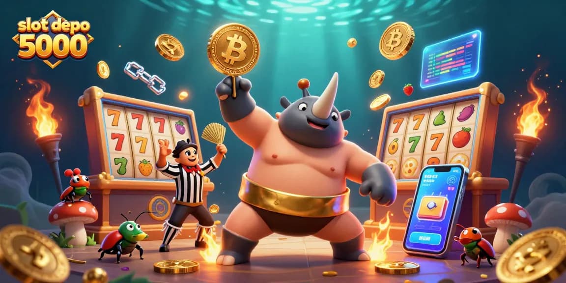 Engage with slot depo 5000's vibrant world where characters interact amidst flying winnings, setting the stage for exciting gameplay.