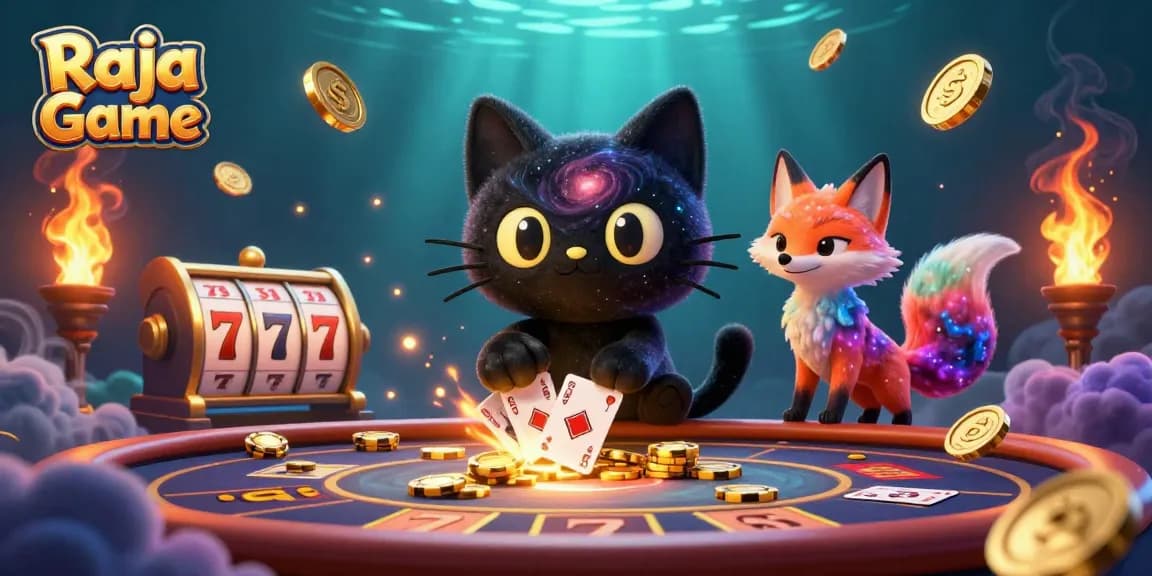 Engage in thrilling gameplay at Raja Game's vibrant cosmic casino table with exciting slots!