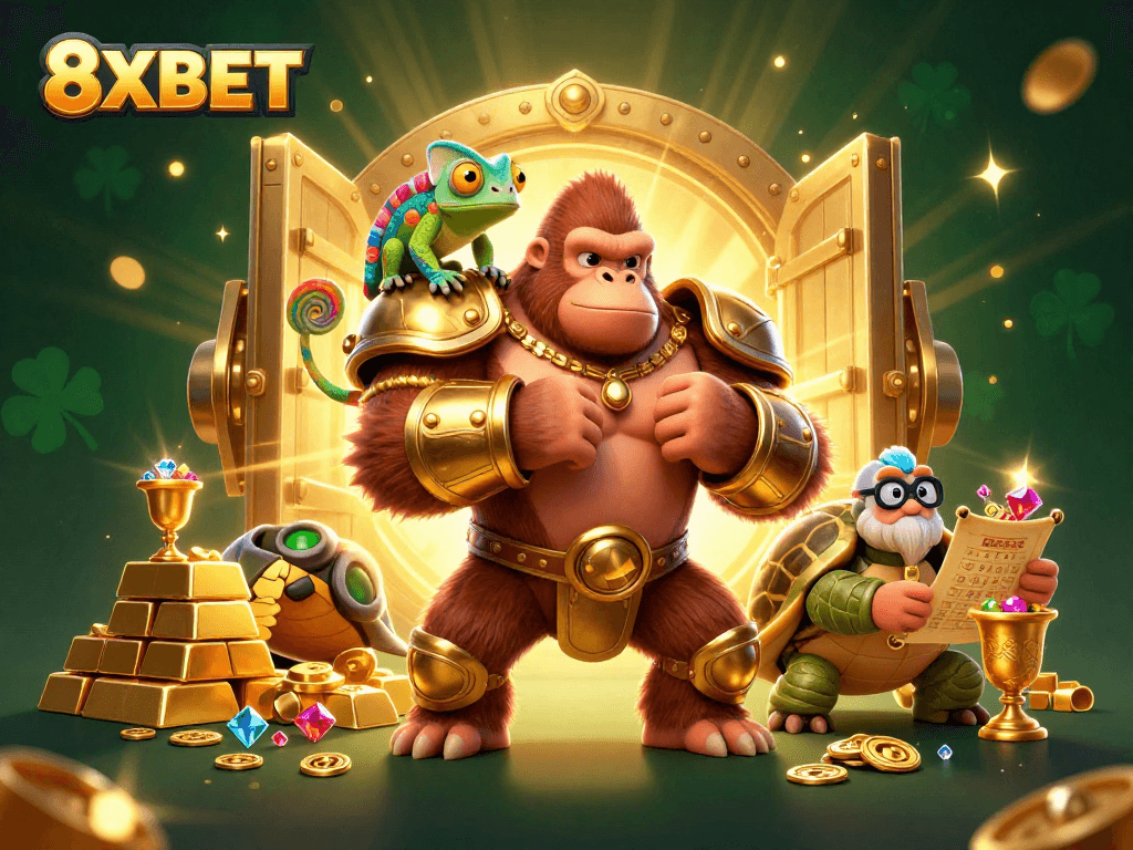 Experience thrilling gaming adventures with 8XBET's vibrant casino world featuring dynamic characters and elements.