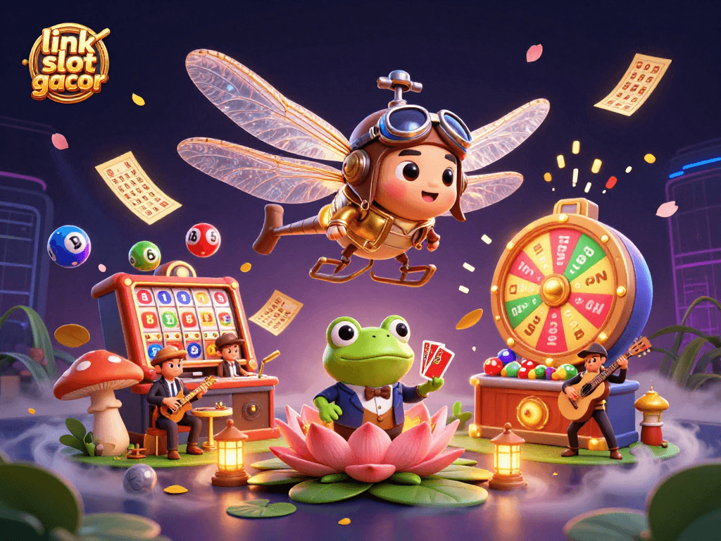 Engage with link slot gacor through a vibrant scene featuring lively characters and exciting game elements.