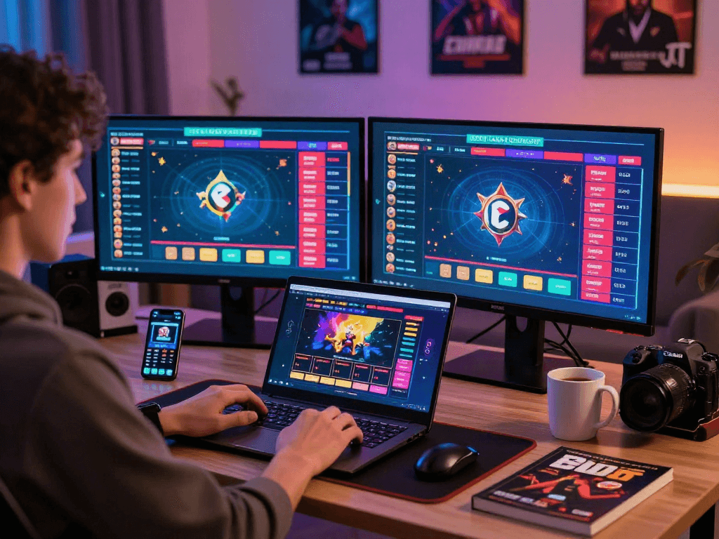 situs bro138 online gambling experience with vibrant graphics and gaming setup