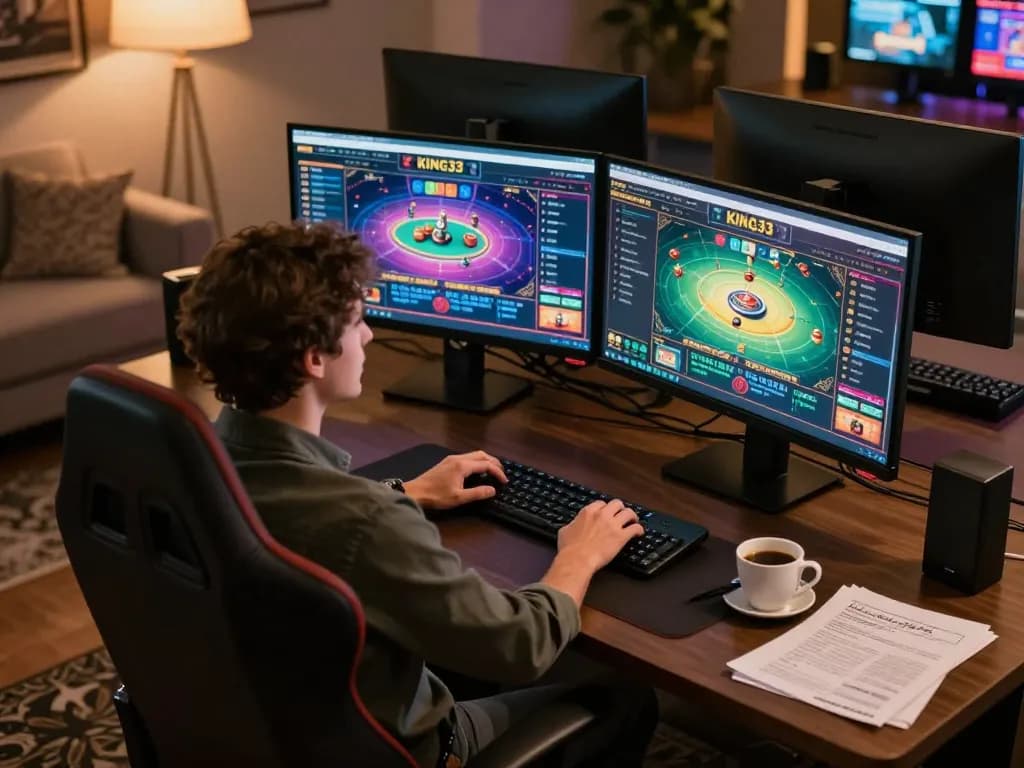 Engaging online casino scene showcasing king33 interface with a player immersed in live dealer gameplay.