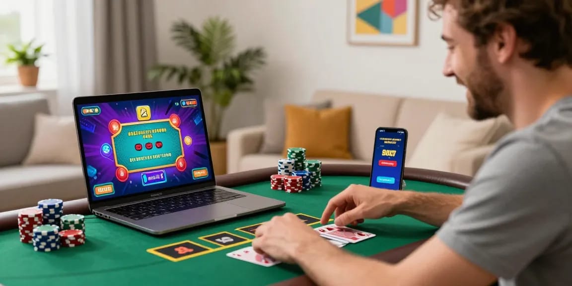 Joueur profitant d'une expérience de casino en ligne sans wager avec des graphismes vibrants et une atmosphère conviviale