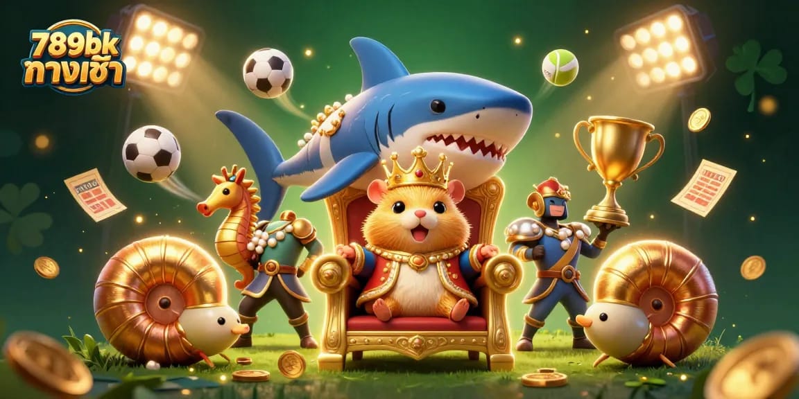 Engage in thrilling gameplay at 789bk ทางเข้า with a vibrant casino scene featuring a golden hamster king.