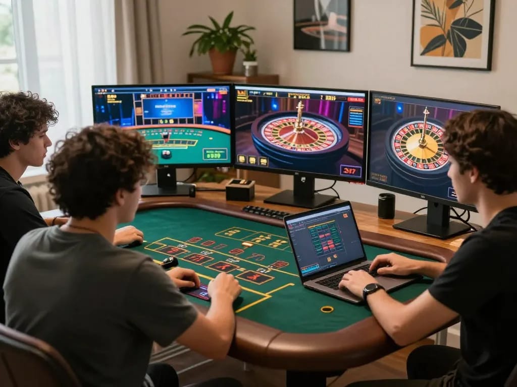 Engaging in online casinos Canada with a player using a laptop at home, enjoying live dealer games.