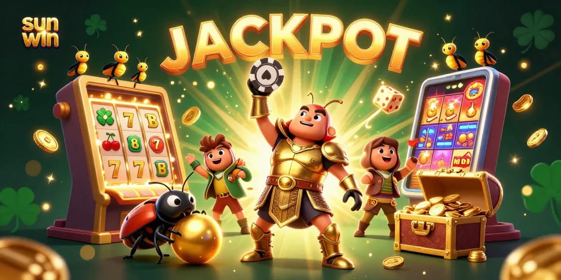 Experience the thrill of sun win in a vibrant 3D illustration of a victorious beetle and casino excitement.