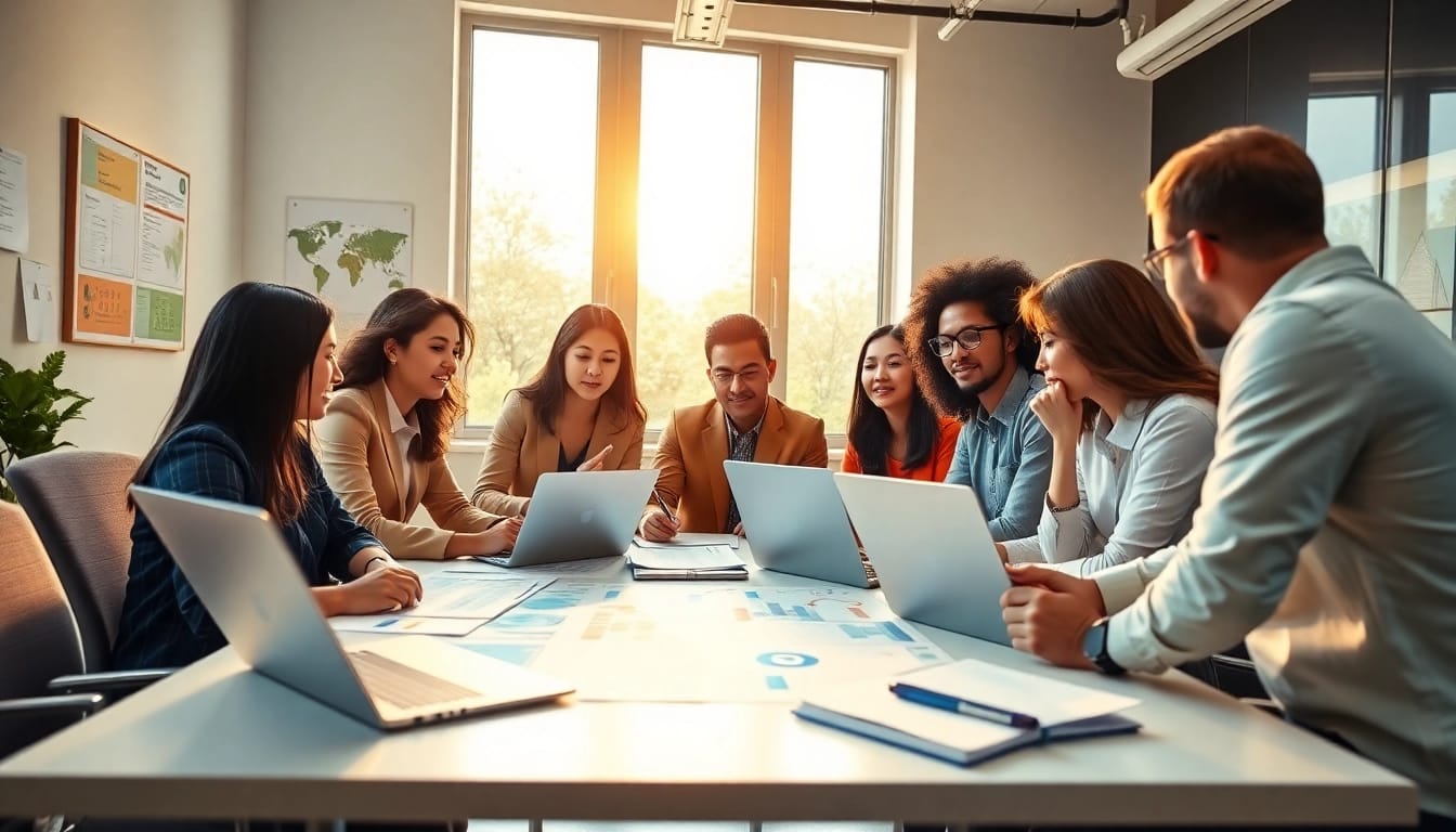 Engaged professionals collaborating to find my true calling in a bright office.
