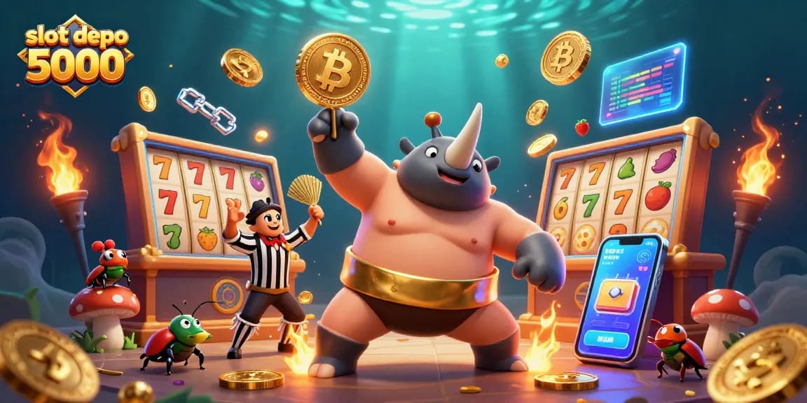 Engage with slot depo 5000's vibrant world where characters interact amidst flying winnings, setting the stage for exciting gameplay.