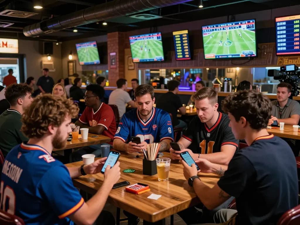 Engaging live sports betting experience at TG88 with dynamic atmosphere and digital displays.