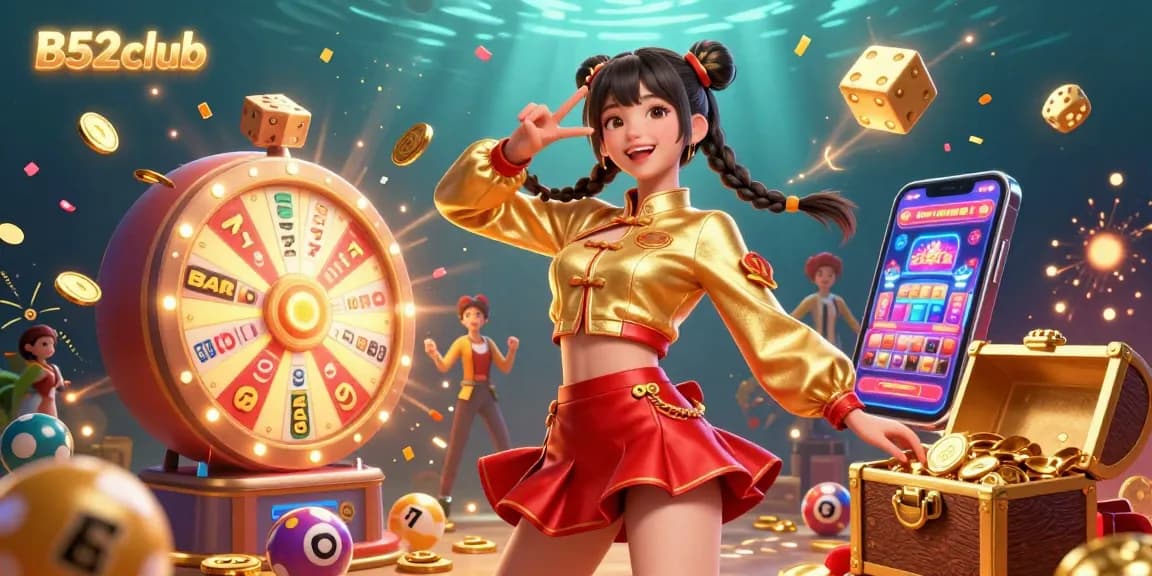 B52club showcases vibrant gameplay surrounded by jackpot excitement and colorful casino elements.