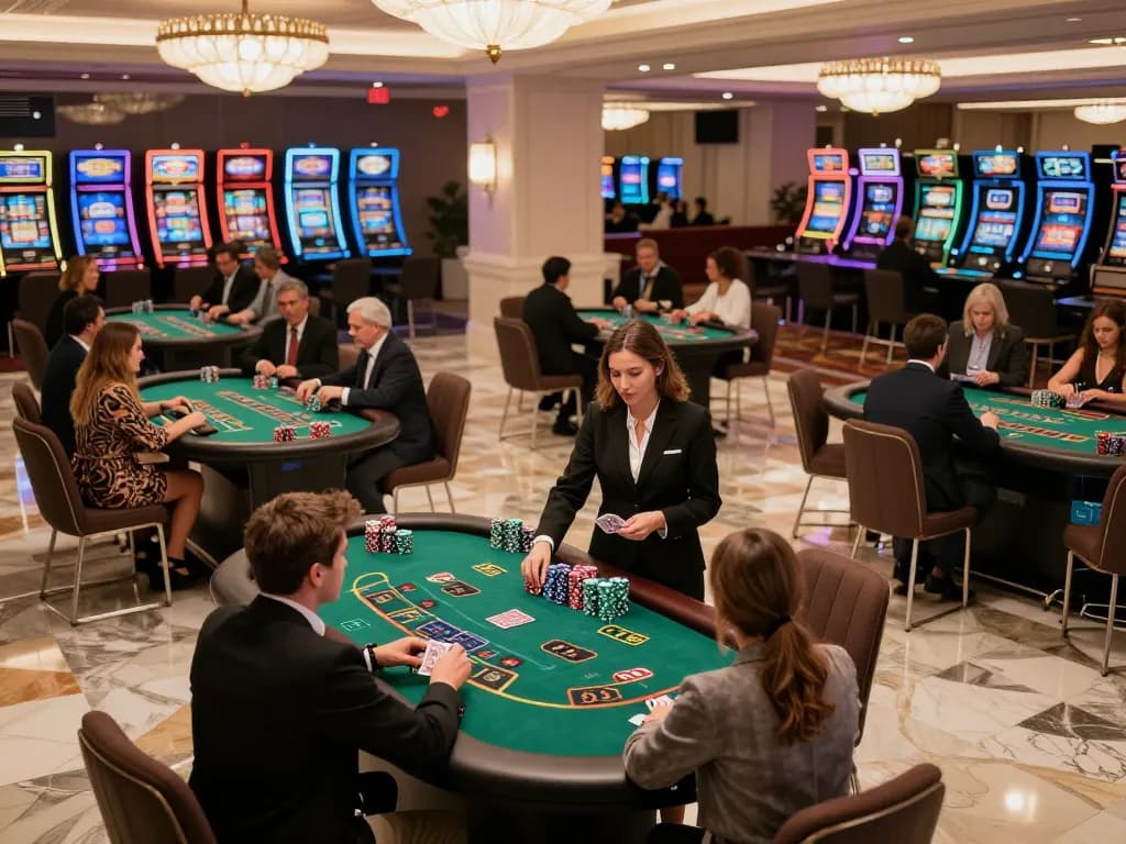 Players engaging in blackjack at N188 casino, showcasing luxury gaming atmosphere with vibrant felt tables and celebrating wins.