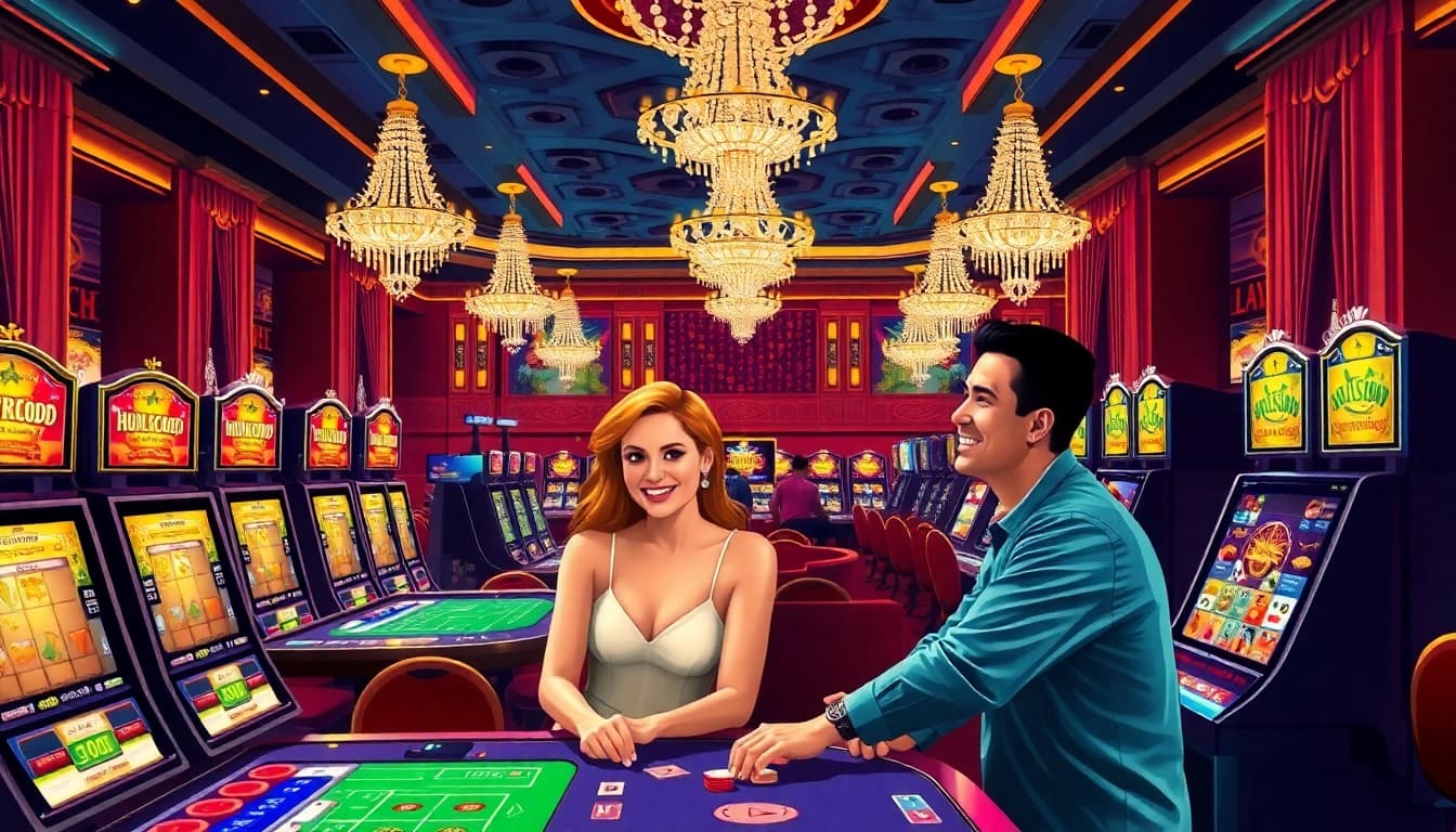 Pinco Casino mercler ilə şık kazino interyeri və oyun masaları dolu görüntüsü.