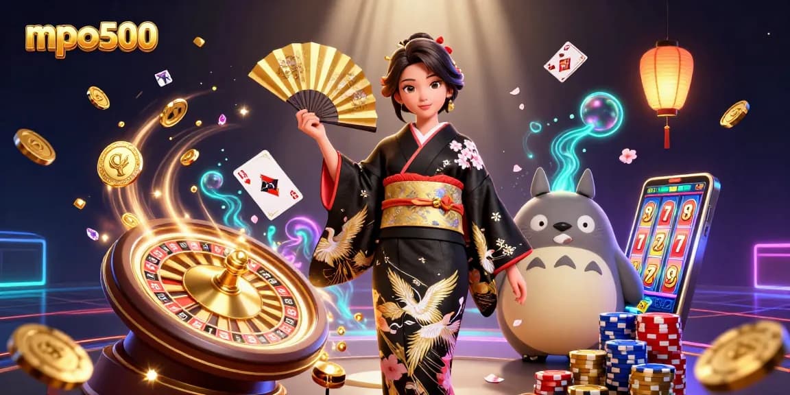 Experience winning excitement at mpo500 with vibrant casino-themed elements and characters