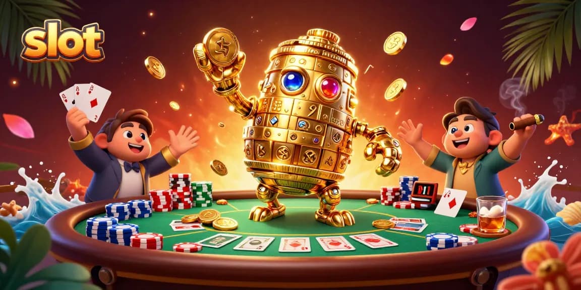 Slot yang menggiurkan menampilkan karakter golem emas dan elemen kasino untuk pengalaman bermain menakjubkan.