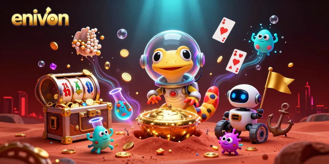 Experience thrilling gameplay at environ's latest credit card casinos, featuring vibrant game elements like slot reels and golden coins.