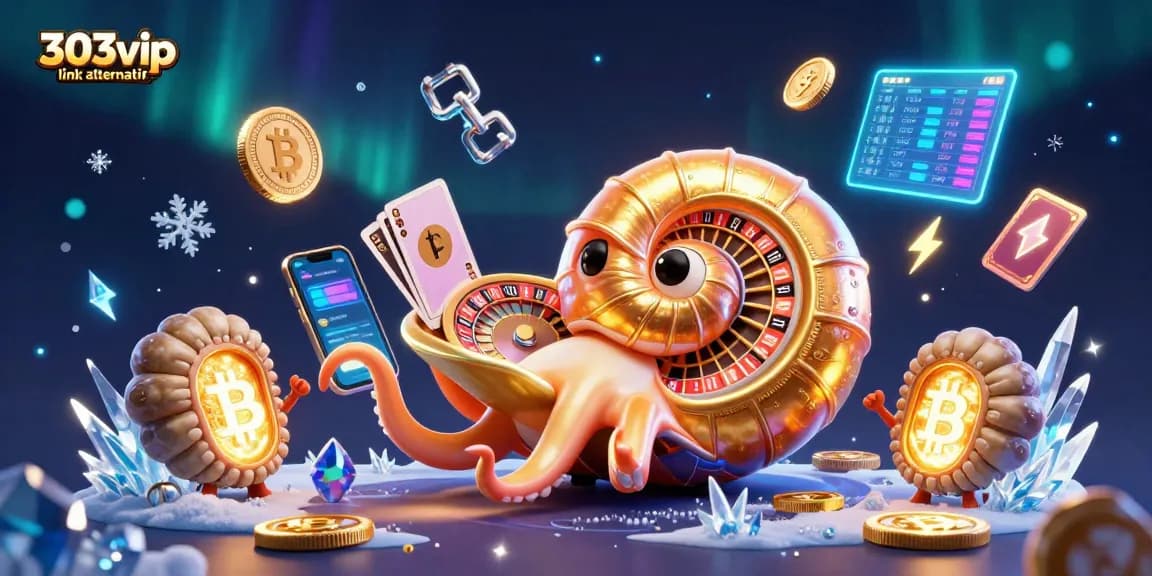 Claim bonuses and explore 303vip link alternatif through an engaging 3D casino illustration.