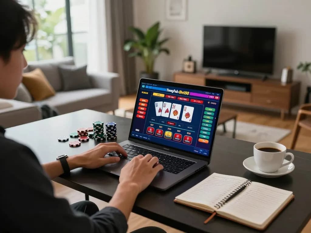 Engaging with online betting on Trang chủ Bet88 in a stylish home gaming area