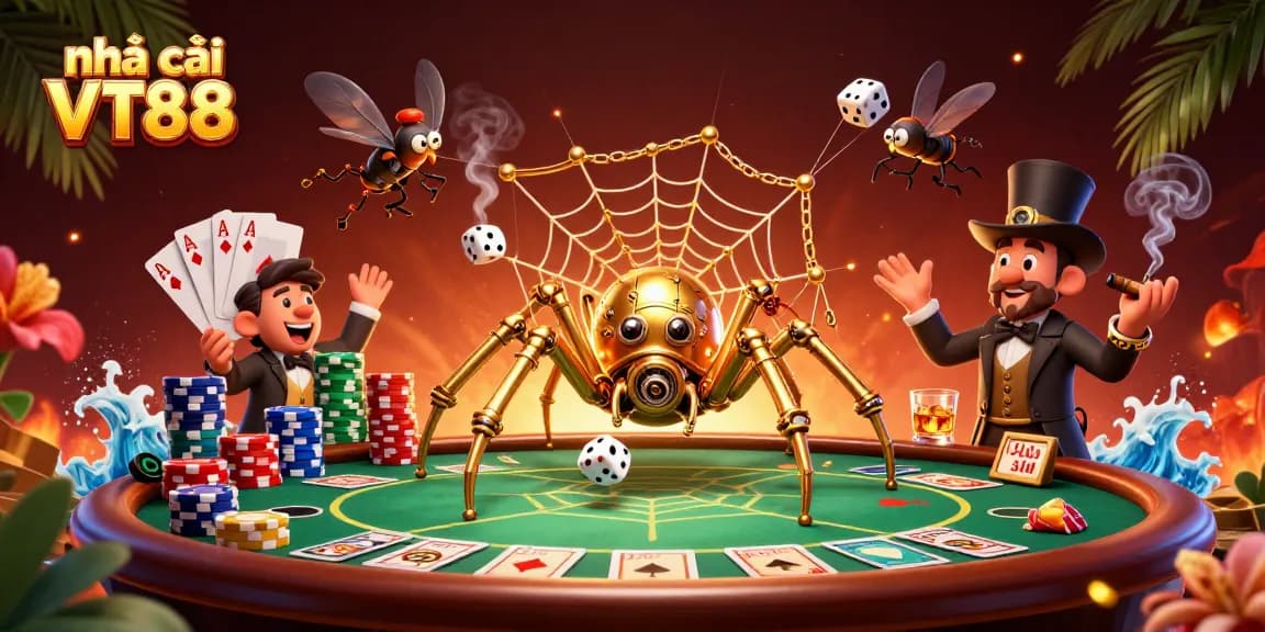 Join the excitement of nhà cái VT88 with a lively steampunk casino scene.