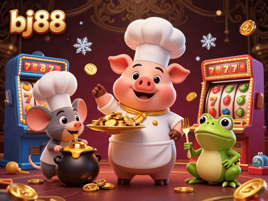 Experience winning strategies at bj88, featuring colorful casino games with gold coins and vibrant characters.