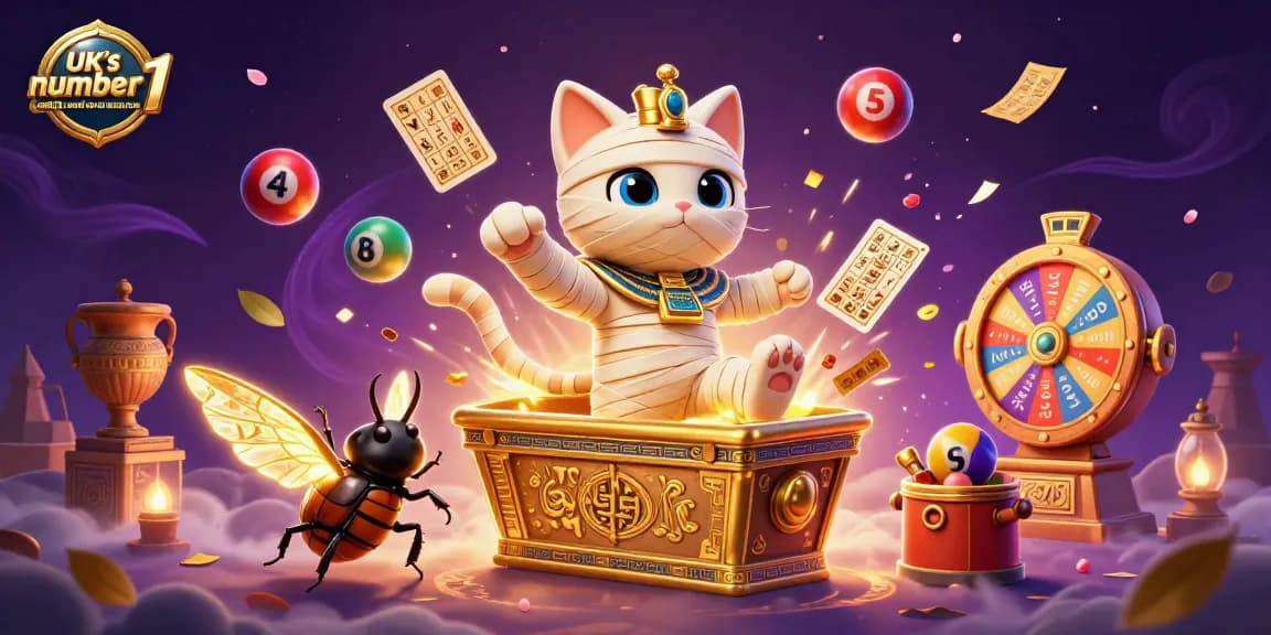 Enjoy the vibrant scene showcasing UK's number 1 credit card casino resource with thrilling lottery elements and playful characters.