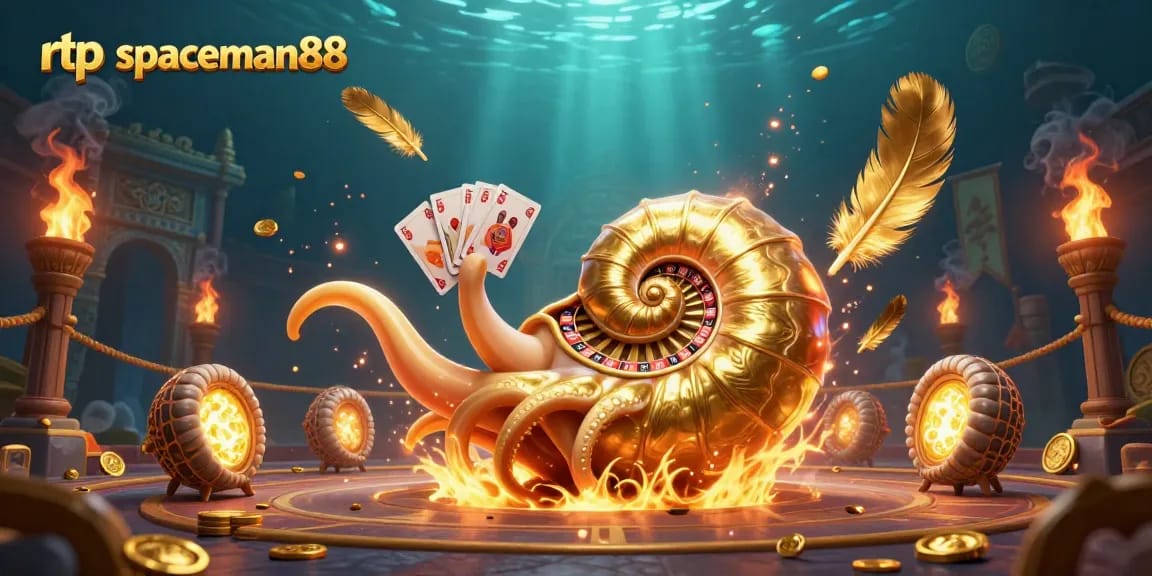 Enhance your gameplay with rtp spaceman88 featuring a giant nautilus roulette, glowing ammonites, and casino elements.