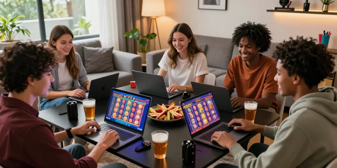 Friends engaging in slot online games while enjoying a cozy gaming atmosphere